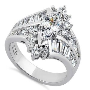 925 Sterling Silver Marquise Cut Clear CZ Engagement Ring